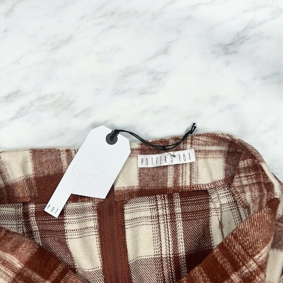Potter's Pot Mini Skirt Size Large Juniors Rusty Plaid Fleece Back Zip Hem Slit - Picture 5 of 7